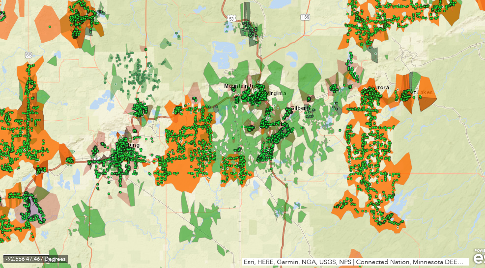 Map of Iron Range Broadband Coverage